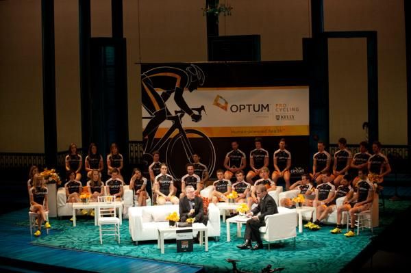 The Optum Pro Cycling team presented by Kelly Benefits Strategies presentation in the Guthrie Theatre in downtown Minneapolis.