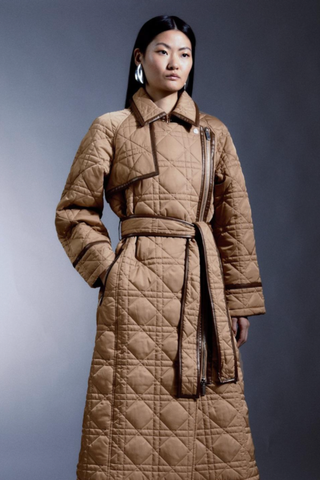Diamond Quilt Contrast Binding Belted Trench Coat (Was $290) 