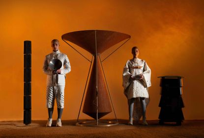 fashion, furniture and accessories on an orange backdrop