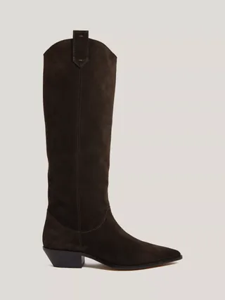 Jigsaw Western Knee High Suede Boots, Chocolate