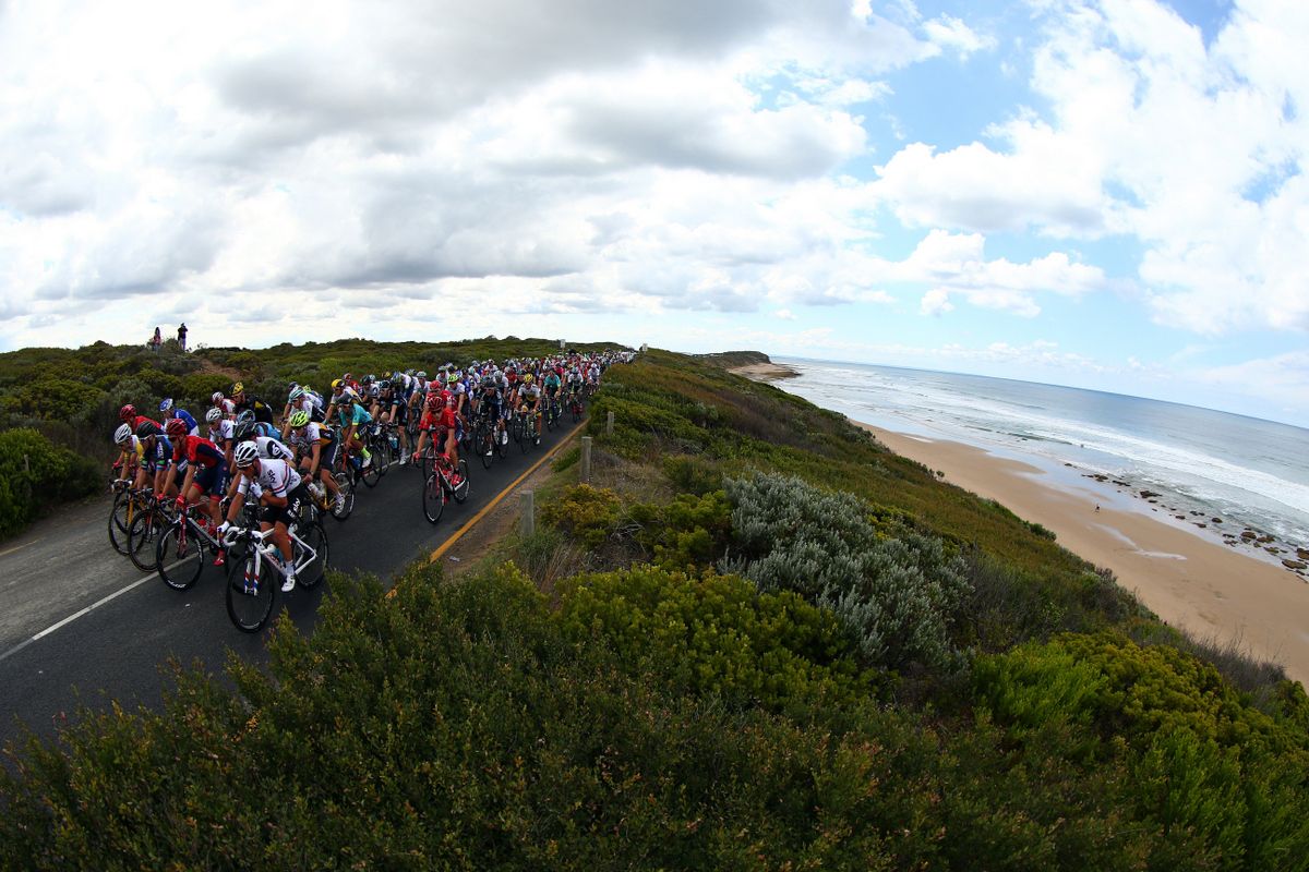 Peter Kennaugh on the front of the peloton during the early stages of the race