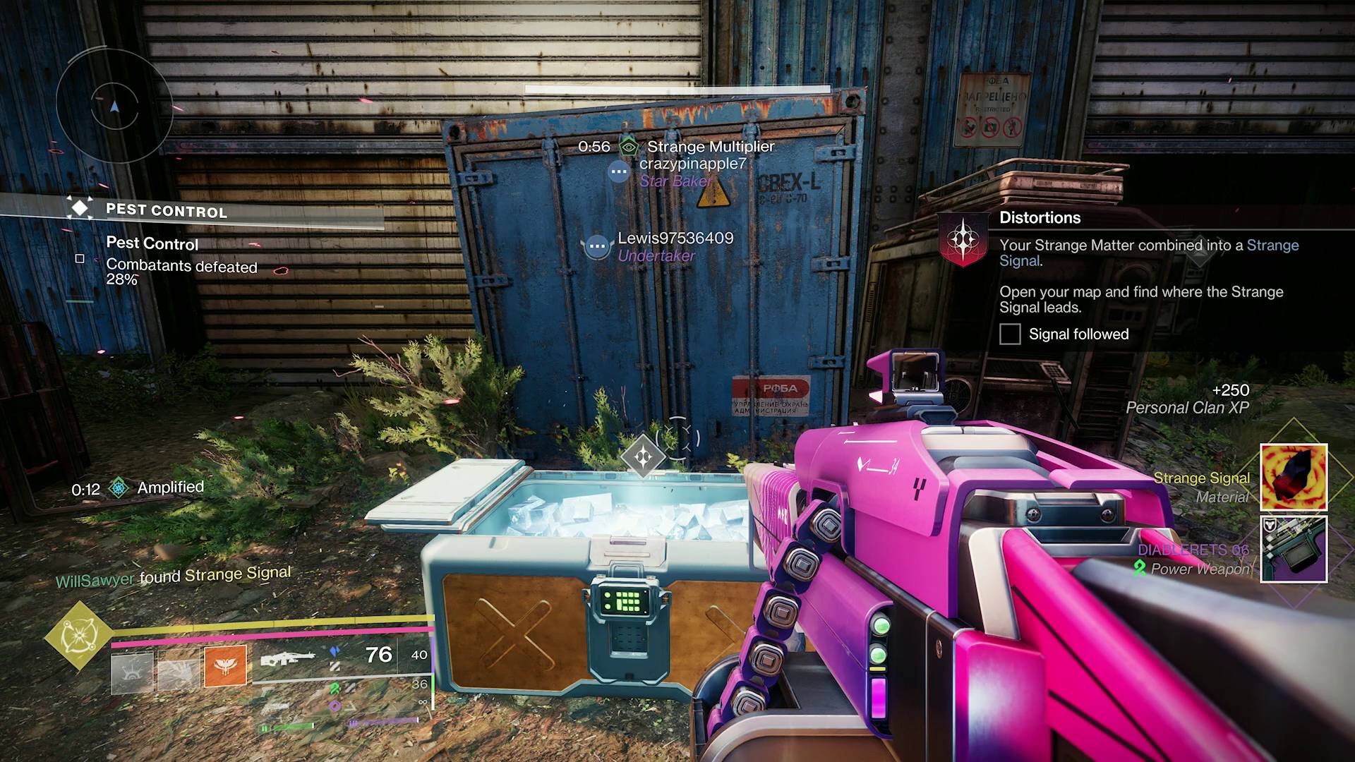 Destiny 2 player collecting Strange Signal item and getting a new quest step for the Distortions quest