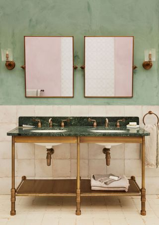 antique brass vanity stand with double marble worktop