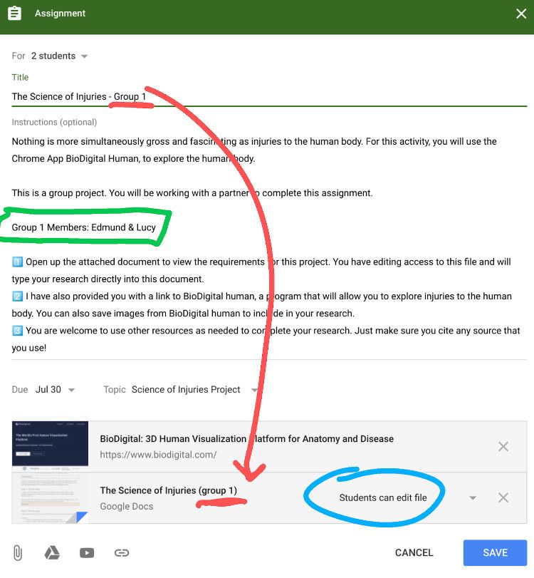 group assignments google classroom