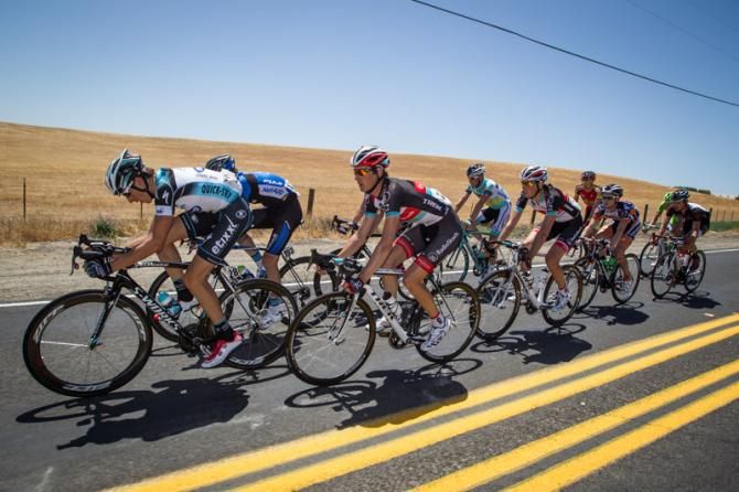 Carlos Verona (Omega Pharma-Quick-Step) driving the break.