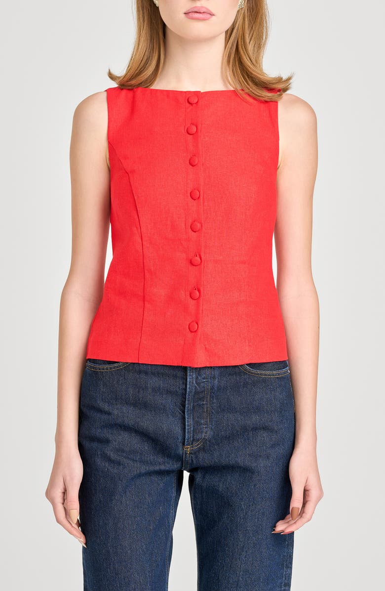 Vera Sleeveless Linen Blend Button-Up Top