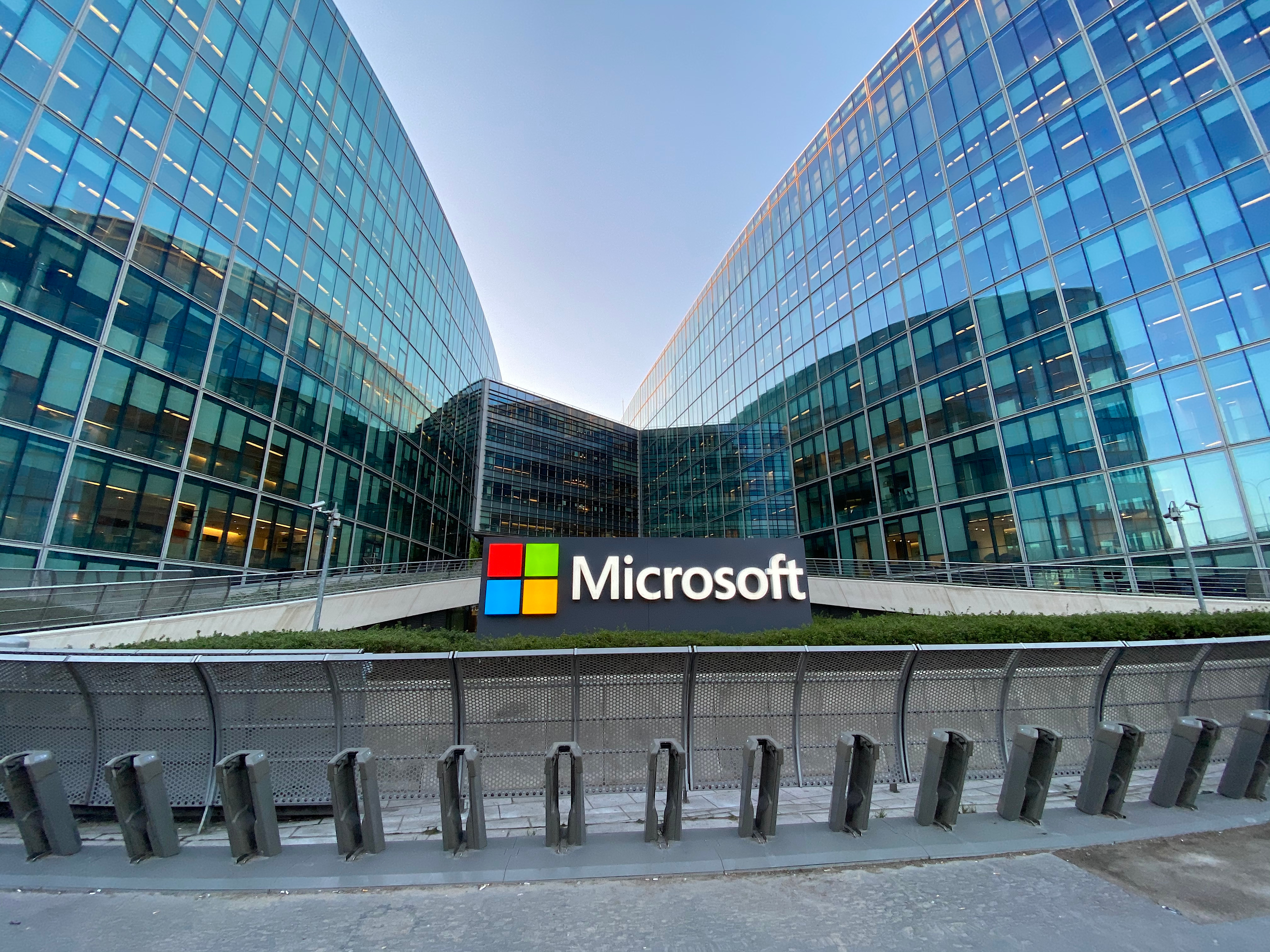 Issy les Moulineaux, France - January 2020 : Microsoft France headquarters entrance in Issy les Moulineaux near Paris