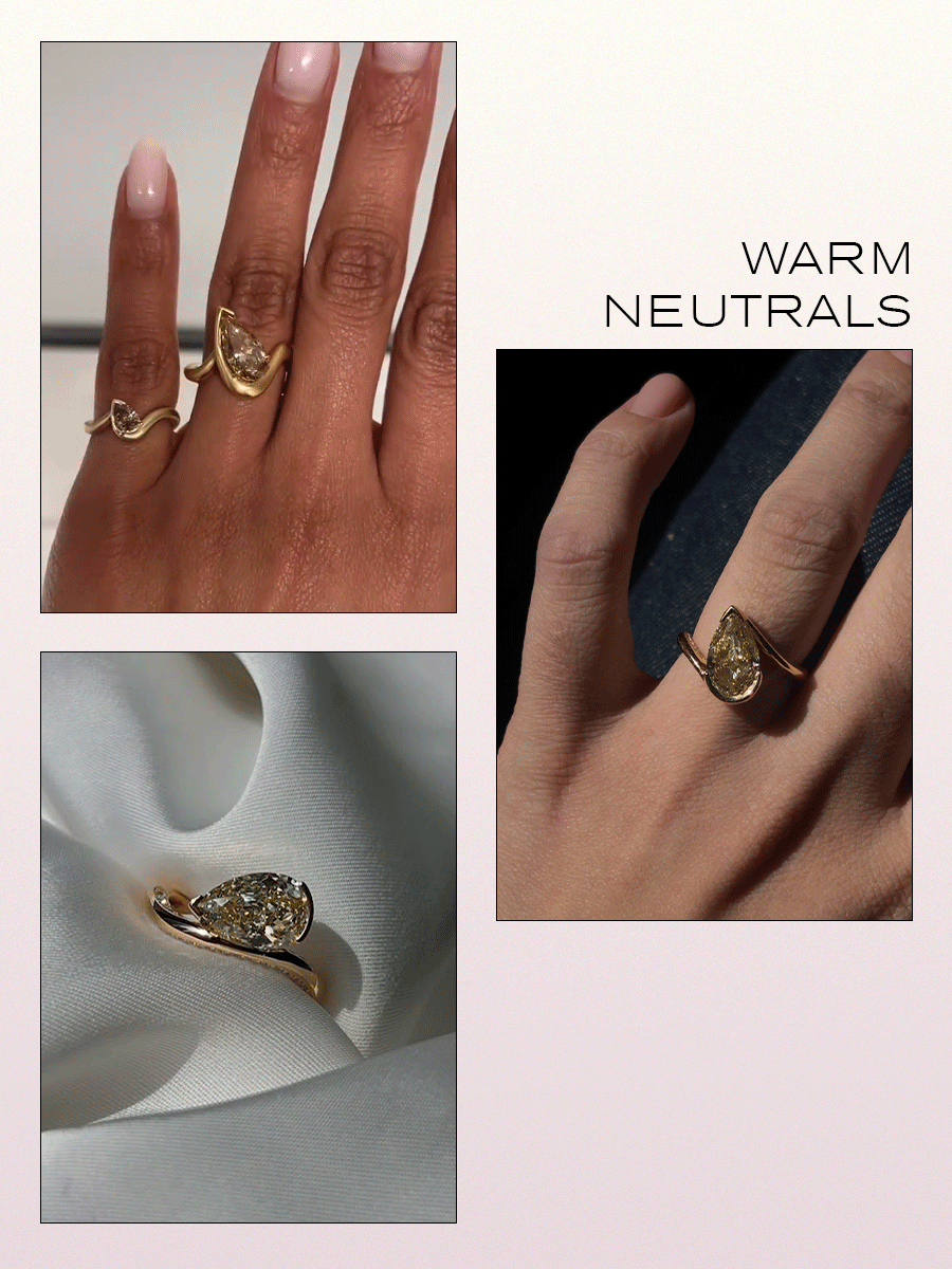 Collage of engagement ring trends for 2026.