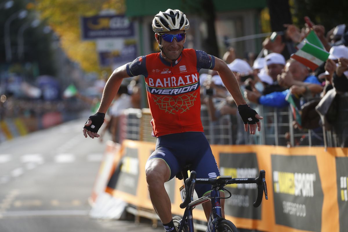 Vincenzo Nibali (Bahrain-Merida) had plenty of time to celebrate