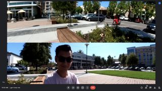 Insta360 sample Google Meet image with 360-degree camera module