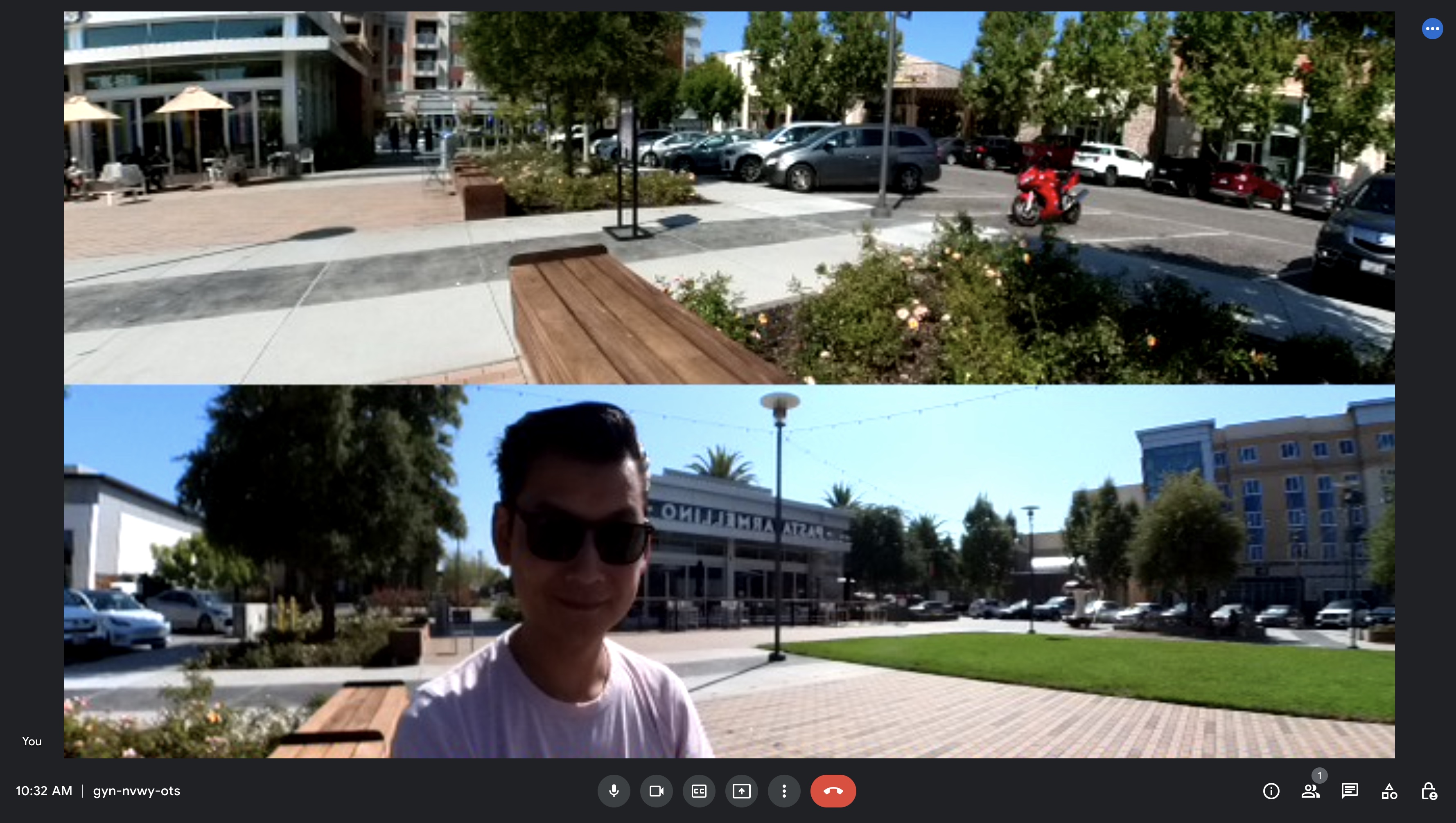 Insta360 sample Google Meet image with 360-degree camera module