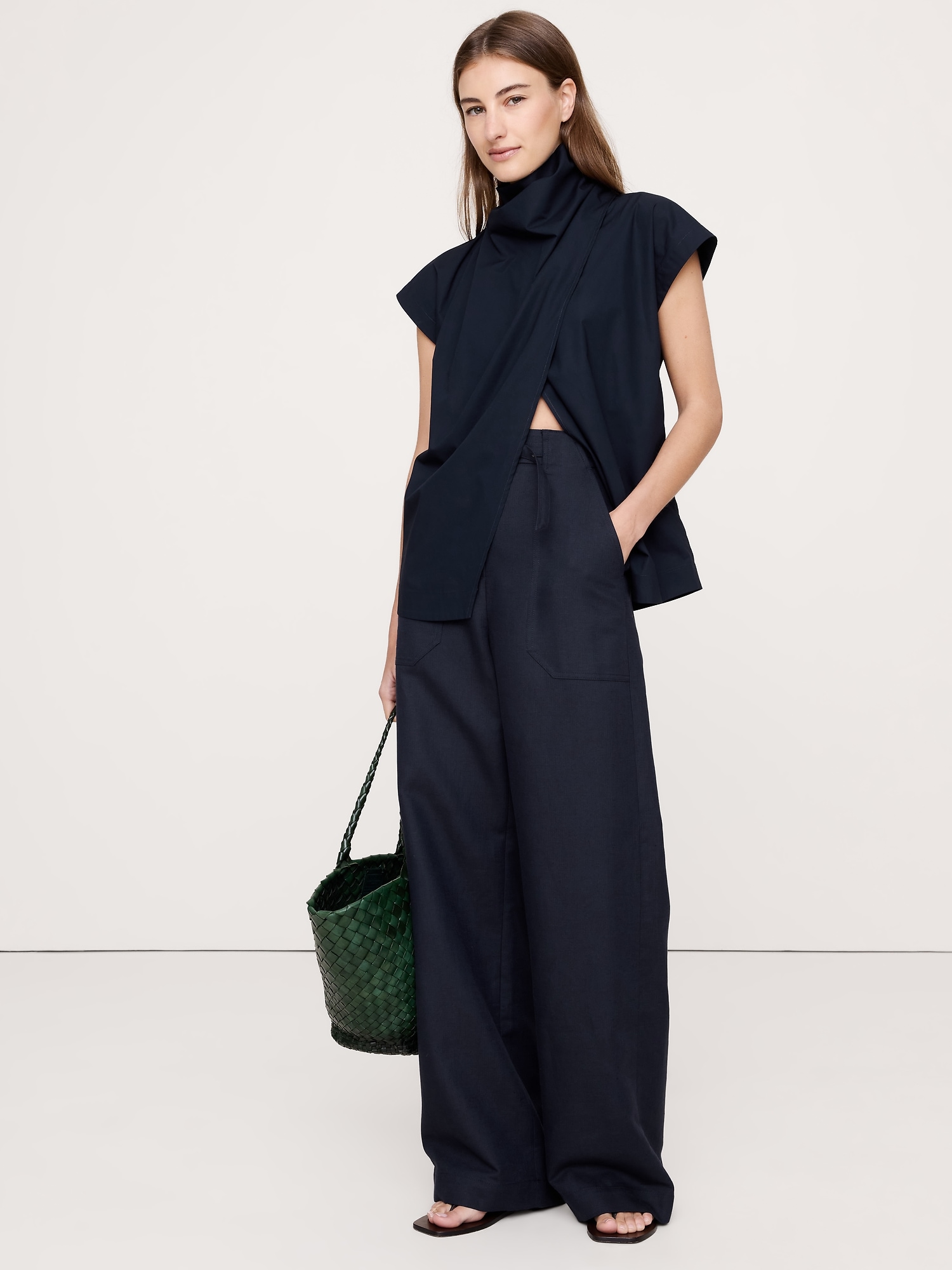 Cotton Poplin Cowl Neck Tunic