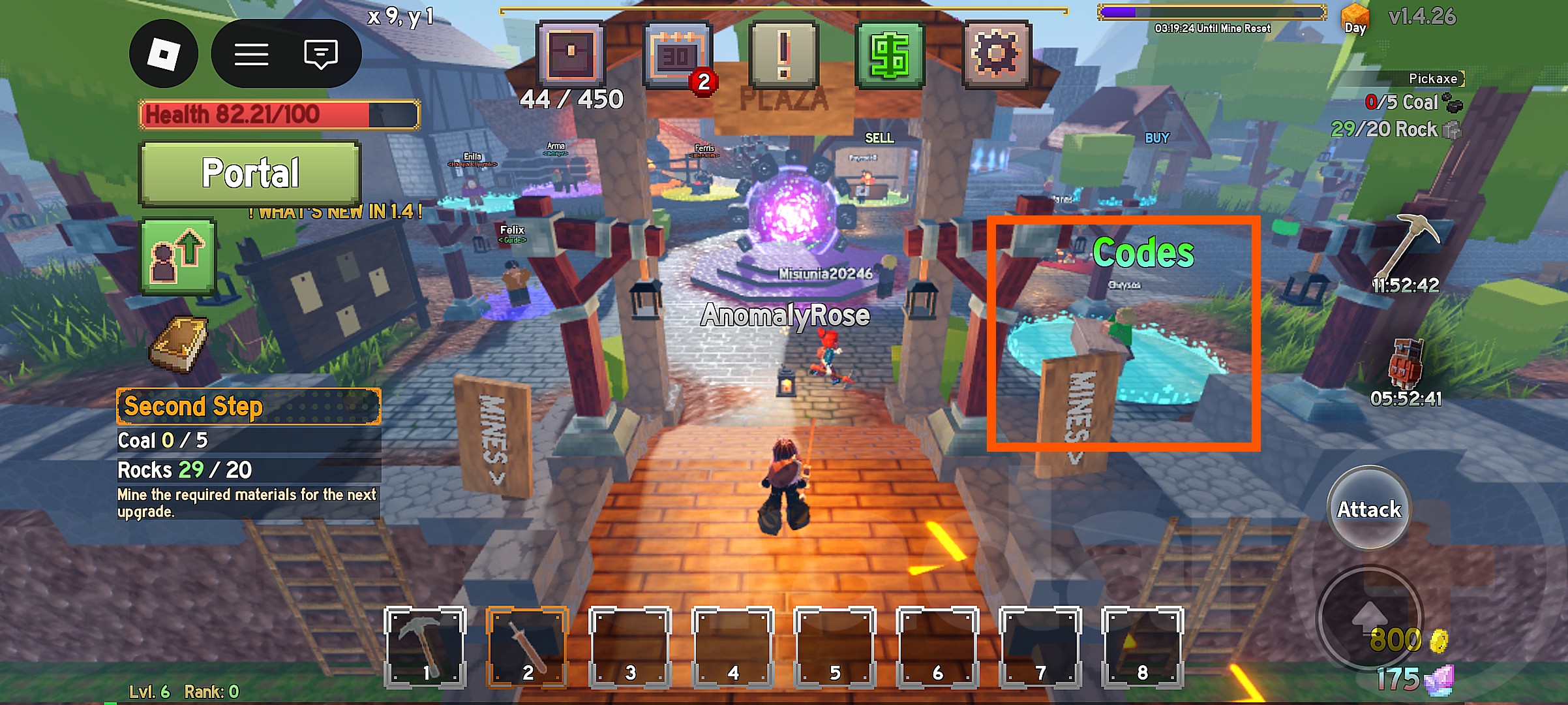 The location of the Codes NPC in Subterra on Roblox.