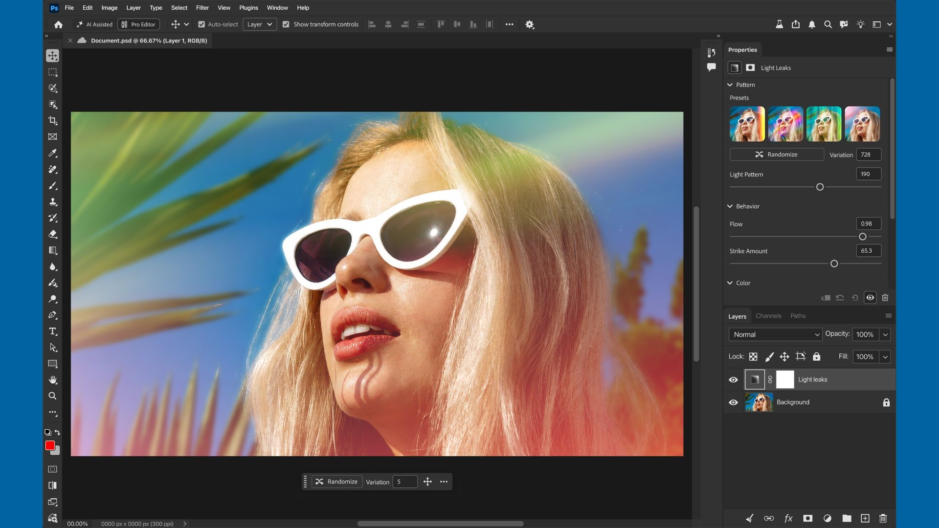 A screenshot of the Adobe Photoshop teaser for a new light leak filter