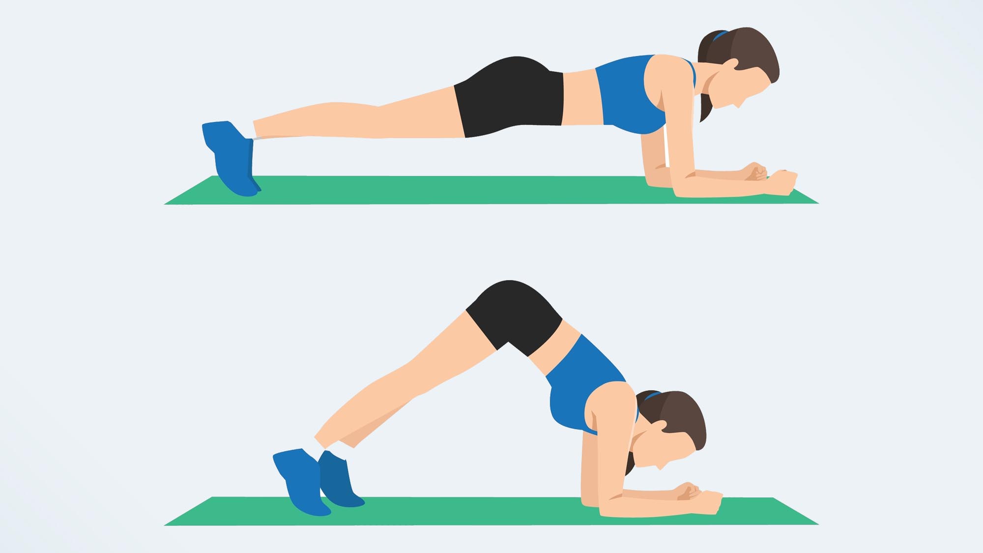 an illo of a woman doing a plank to pike