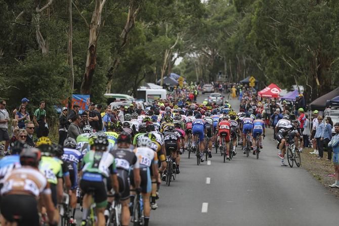 The large field on the climb.