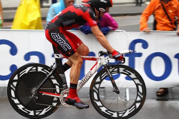 Matthias Frank made a mess on his bike after a crash.
