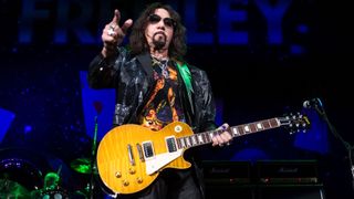 Ace Frehley performs onstage at iTHINK Financial Amphitheatre on October 10, 2021 in West Palm Beach, Florida.