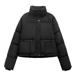 Iwemek Women Coats Casual Winter Quilted Jackets for Womens Comfort Plain Black Jacket Highneck Leisure Fashion Clothing