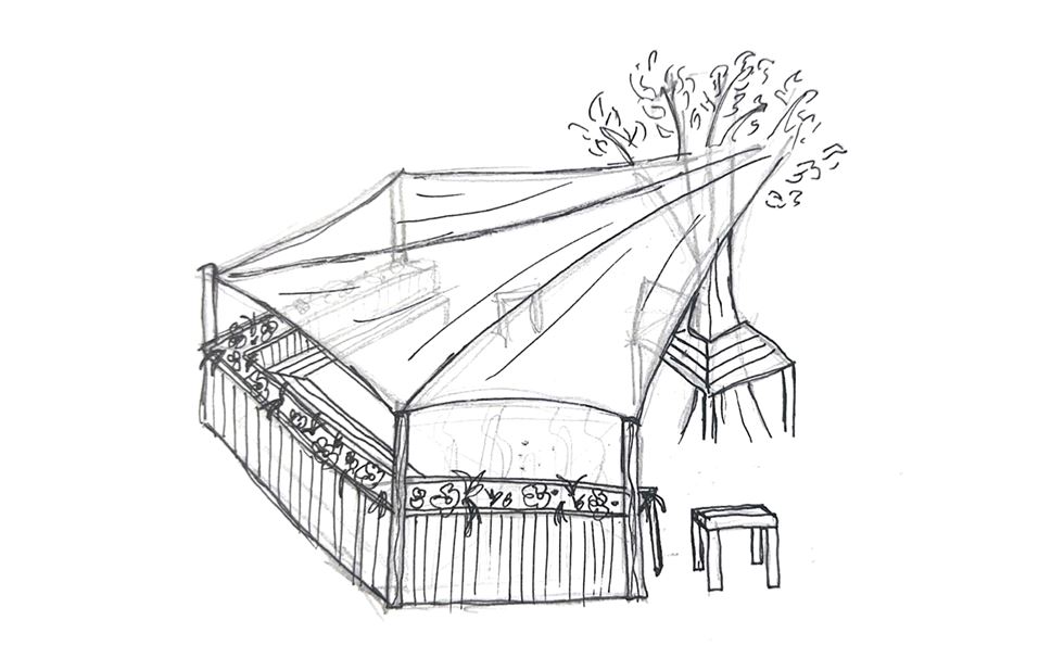A sketch of a garden marquee.