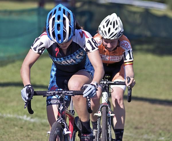 Joyce Vanderbeken follows Nicole Popovic with one lap remaining.