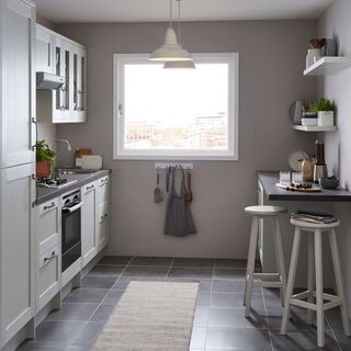 This white galley kitchen is from GoodHome Kitchens at B&Q.