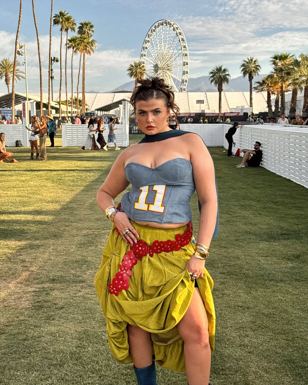 francescaperks wears skirt and sports corset to coachella