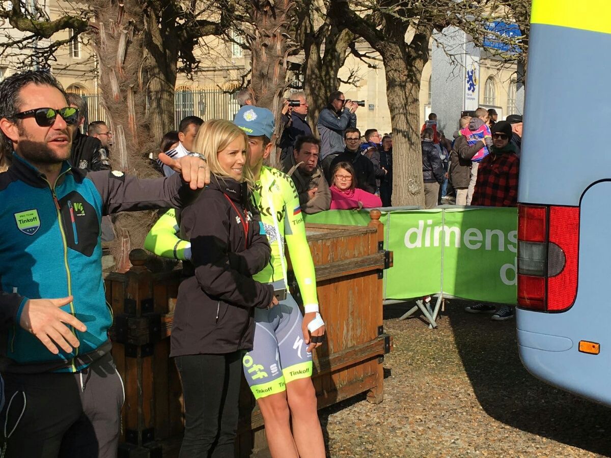 Adam Blythe shares a few moments with his girlfriend ahead of the race