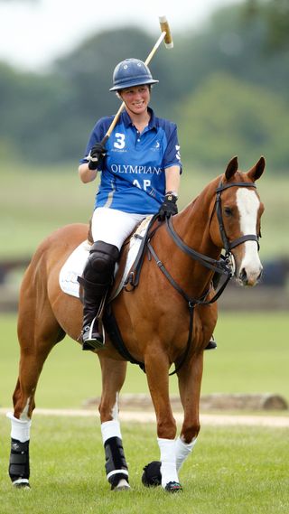Zara Tindall playing polo, sitting on a horse