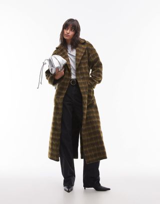 Topshop Brushed Check Formal Coat in Multi