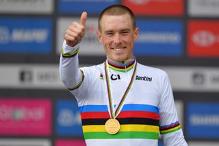 HARROGATE ENGLAND SEPTEMBER 25 Podium Rohan Dennis of Australia Gold medal Celebration during the 92nd UCI Road World Championships 2019 Individual Time Trial Men Elite a 54km race from Northhallerton to Harrogate 121m ITT Yorkshire2019 Yorkshire2019 on September 25 2019 in Harrogate England Photo by Tim de WaeleGetty Images