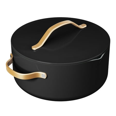 Beautiful 5 Quart Ceramic Non-Stick Dutch Oven With Strainer Lid, Black Sesame by Drew Barrymore
