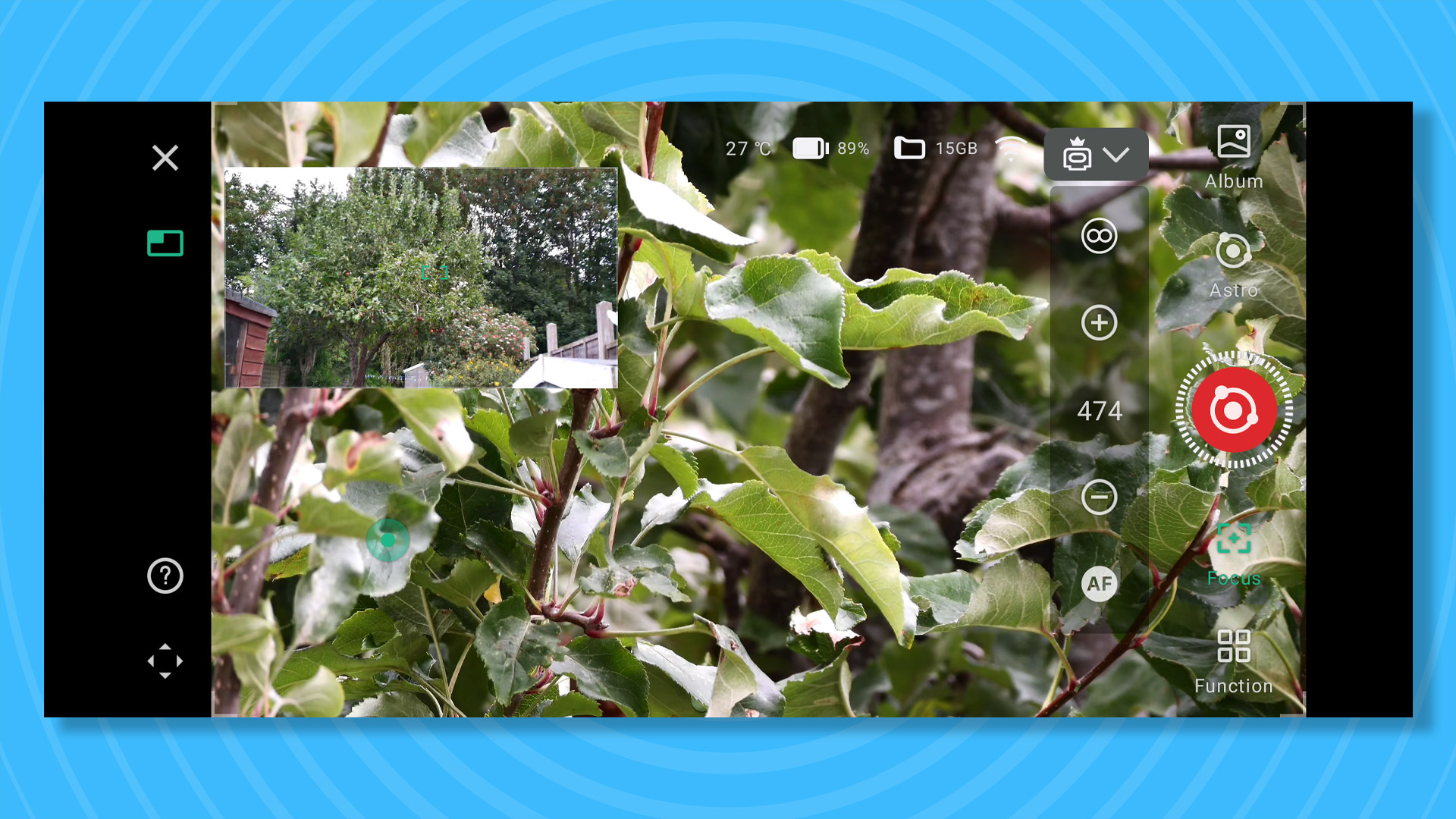 A screenshot showing the Dwarf III&#039;s photo mode using the wide-angle and telephoto cameras