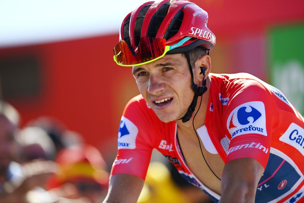 SIERRA NEVADAGRANADA SPAIN SEPTEMBER 04 Remco Evenepoel of Belgium and Team QuickStep Alpha Vinyl Red Leader Jersey reacts after crossing the line during the 77th Tour of Spain 2022 Stage 15 a 1526km stage from Martos to Sierra Nevada Granada 2507m LaVuelta22 WorldTour on September 04 2022 in Sierra Nevada Spain Photo by Tim de WaeleGetty Images