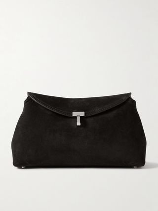 Suede clutch with T-lock closure