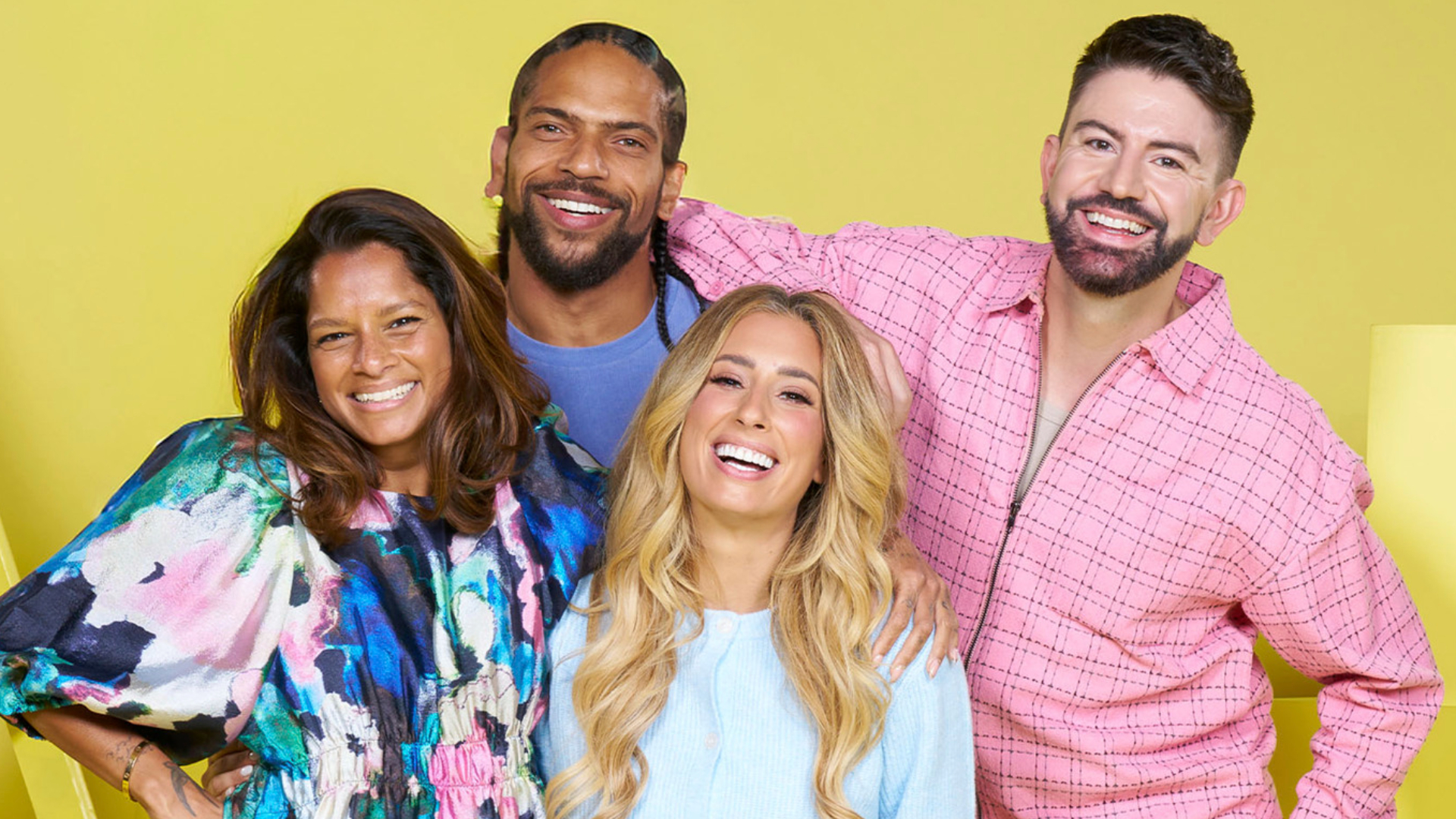 Group photo of Dilly Carter, Rob Bent, Stacey Solomon, Iwan Carrington - presenters of Sort Your Life Out 