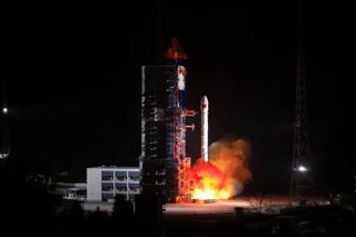 A Chinese Long March 3B rocket launches the TJSW-6 communication technology experiment satellite into orbit from the Xichang Satellite Launch Center on Feb. 4, 2021.