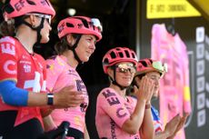 REMIREMONT FRANCE AUGUST 16 Alison Jackson of Canada and Team EFOatlyCannondale prior to the 3rd Tour de France Femmes 2024 Stage 6 a 1592km stage from Remiremont to Morteau UCIWWT on August 16 2024 in Remiremont France Photo by Alex BroadwayGetty Images