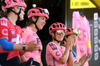 REMIREMONT FRANCE AUGUST 16 Alison Jackson of Canada and Team EFOatlyCannondale prior to the 3rd Tour de France Femmes 2024 Stage 6 a 1592km stage from Remiremont to Morteau UCIWWT on August 16 2024 in Remiremont France Photo by Alex BroadwayGetty Images