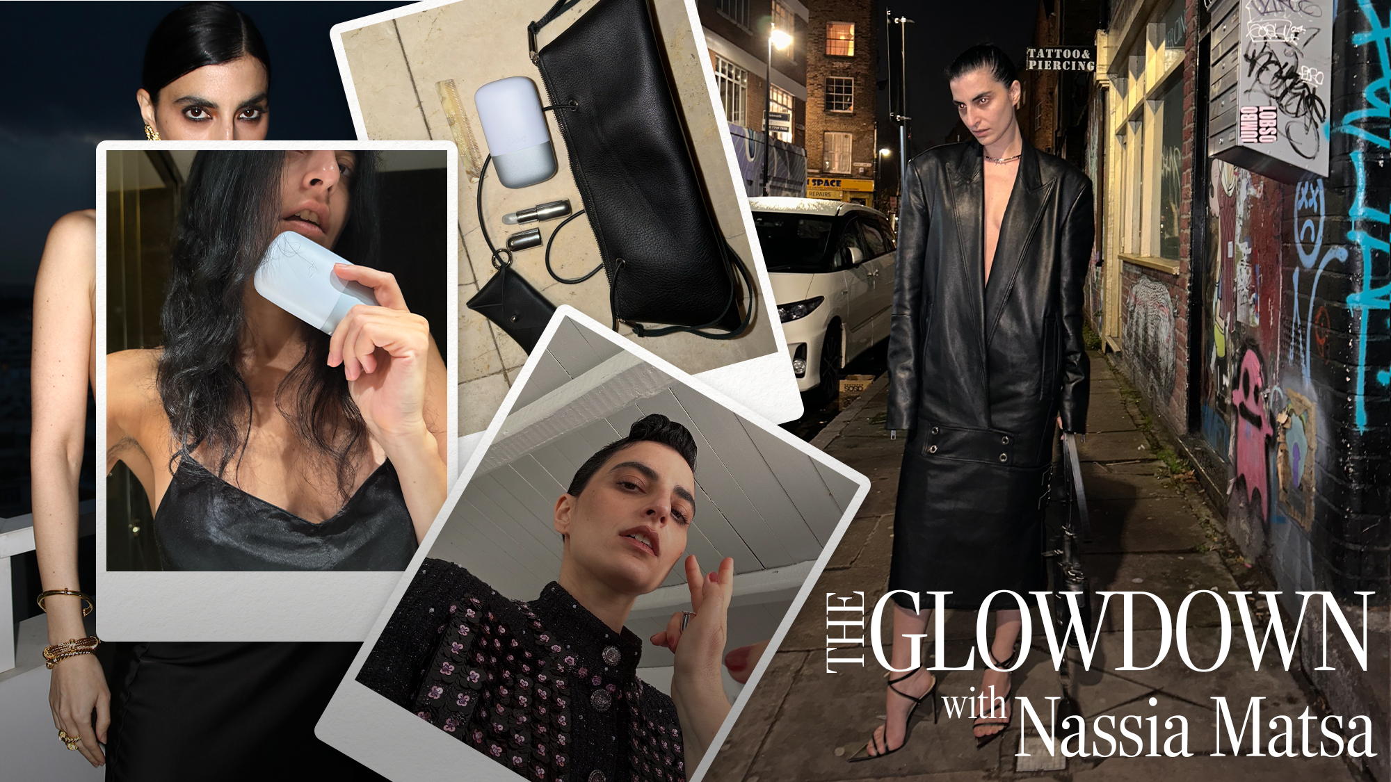 A collage of images of Nassia Matsa with text reading "The Glowdown with Nassia Matsa&rdquo;