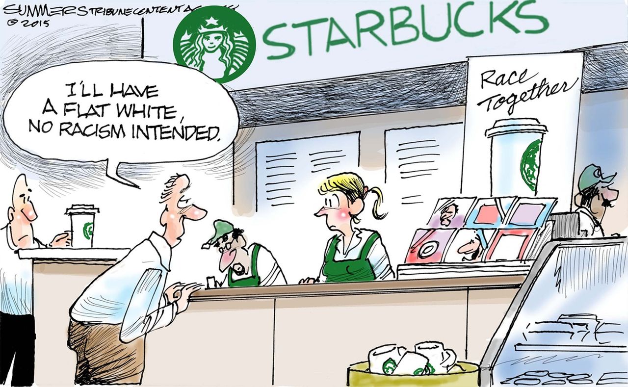 Editorial cartoon U.S. Starbucks race