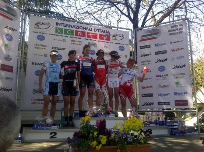The cross country podium at the Marlene Sunshine Race was topped by Eva Lechner (Colnago-S&uuml;dtirol)