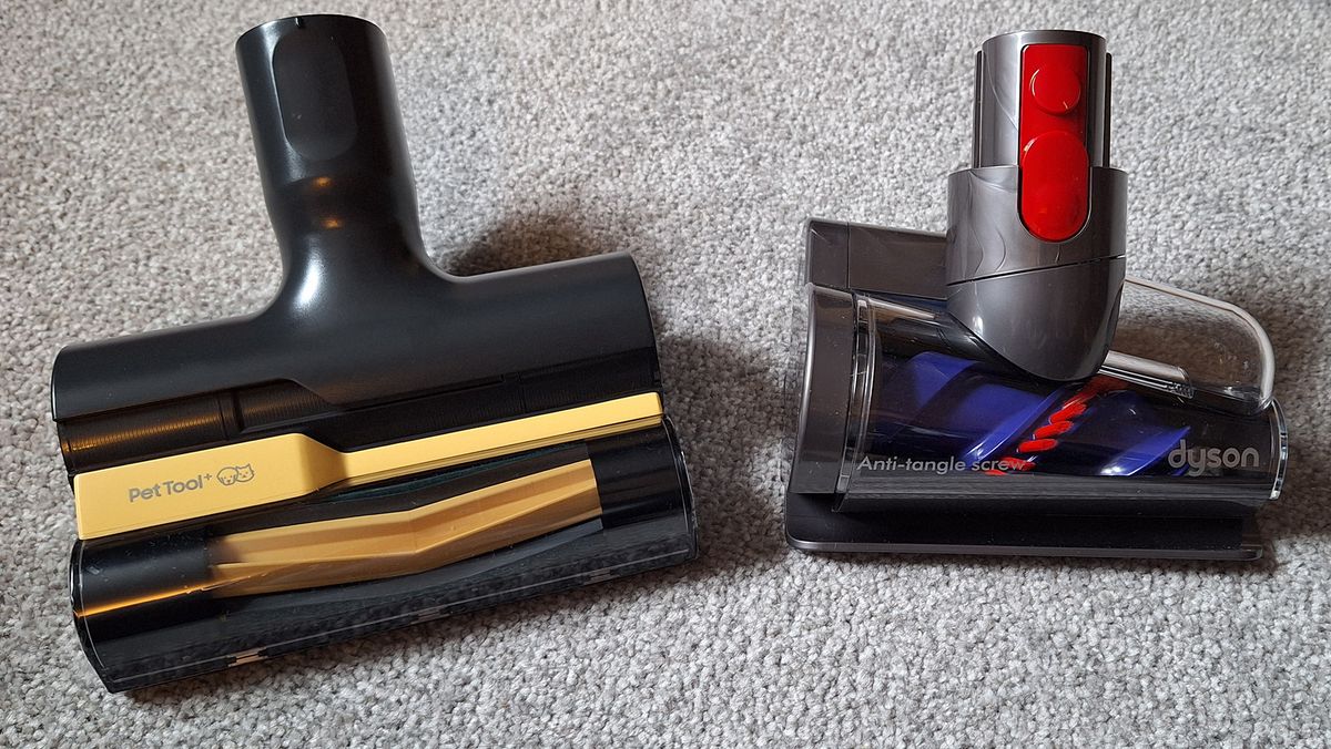 Mini motorized tool for Samsung Bespoke AI Jet Ultra (left) and Dyson Gen5detect Hair Screw tool (right)