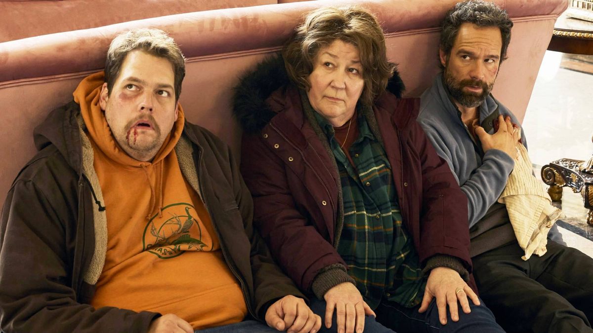 Remy Bouchard (Guillaume Cyr), Ruth Clarke (Margo Martindale), Mike Byrne (Chris Diamantopoulos) in &quot;The Sticky&quot; now streaming on Prime Video