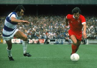 Kevin Keegan on the ball for Liverpool against QPR in August 1975.