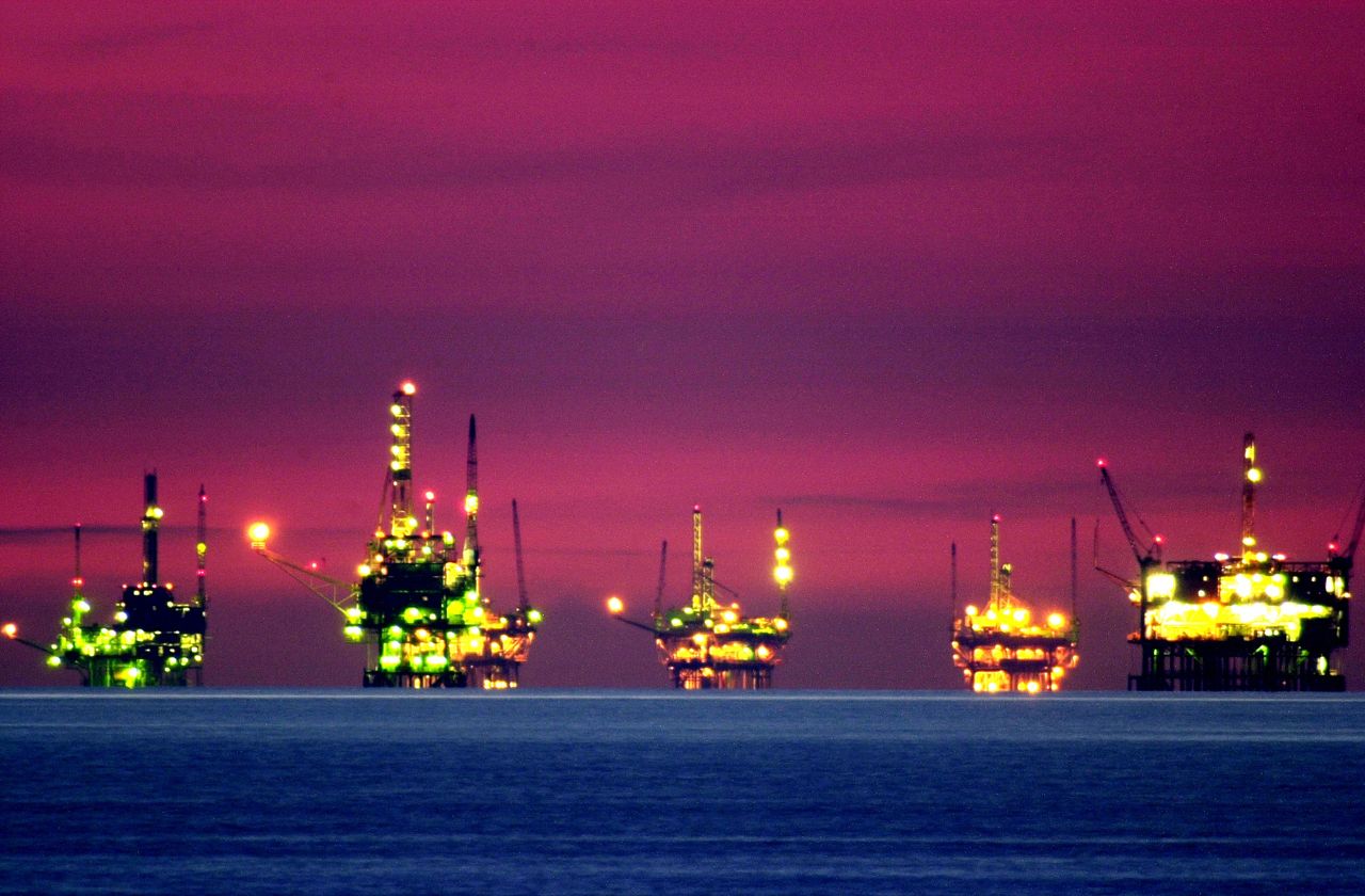 Oil rigs.