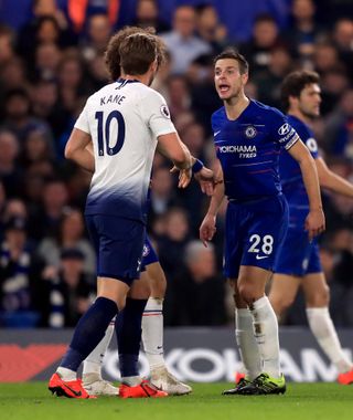 Harry Kane had a coming together with Cesar Azpilicueta