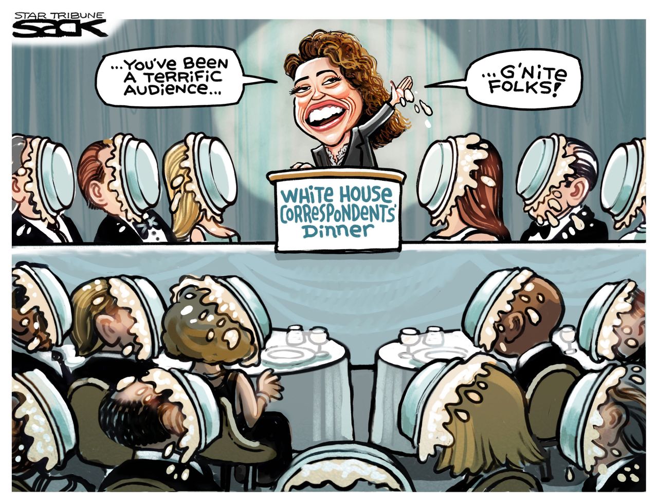 Political cartoon U.S. Michelle Wolf White House Correspondents Dinner roast