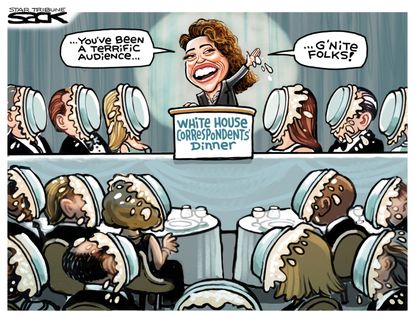 Political cartoon U.S. Michelle Wolf White House Correspondents Dinner roast