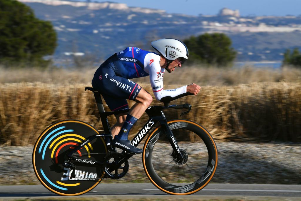 BERRELTANG FRANCE FEBRUARY 10 Julian Alaphilippe of France and Team QuickStep Alpha Vinyl sprints during the 6th Tour De La Provence 2022 Prologue a 71km Individual Time Trial stage from Berreltang to Berreltang TDLP22 ITT on February 10 2022 in Berreltang France Photo by Luc ClaessenGetty Images